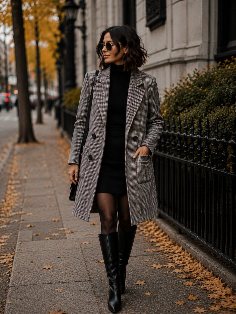 Zara Black & White Houndstooth Double-Breasted Coat | Fall Jacket Classic | L